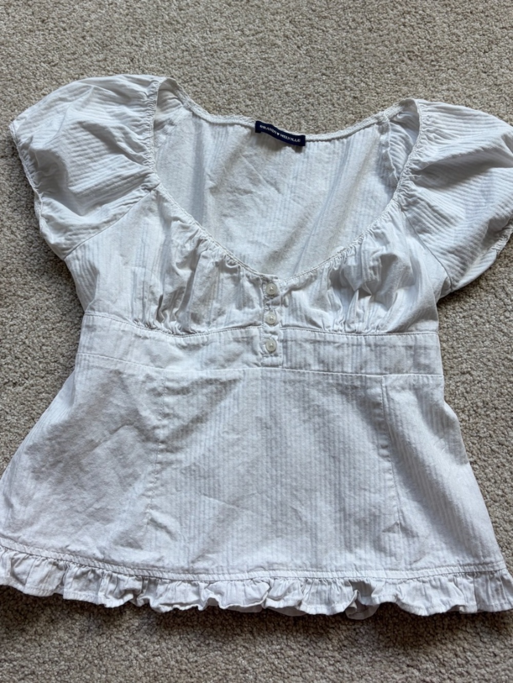 Brandy Melville John Galt White Short Sleeve Babydoll Top